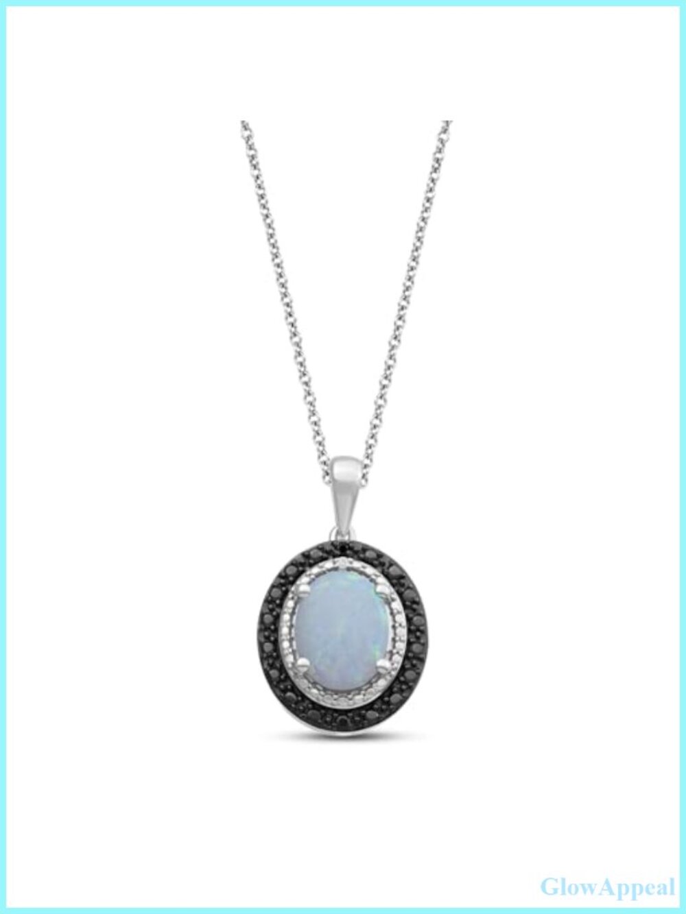 Sterling Silver Created Opal Halo Pendant Necklace with Diamonds